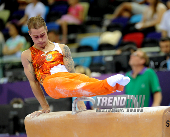 Azərbaycan gimnastı Oleq Stepko Avropa Oyunlarında gümüş medal qazandı. Bakı, Azərbaycan, 18 iyun 2015